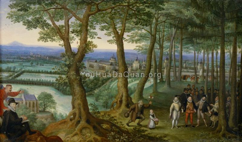 The emperor walking in the woods near Neugebaude Palace - 鲁卡斯·凡·瓦肯博赫